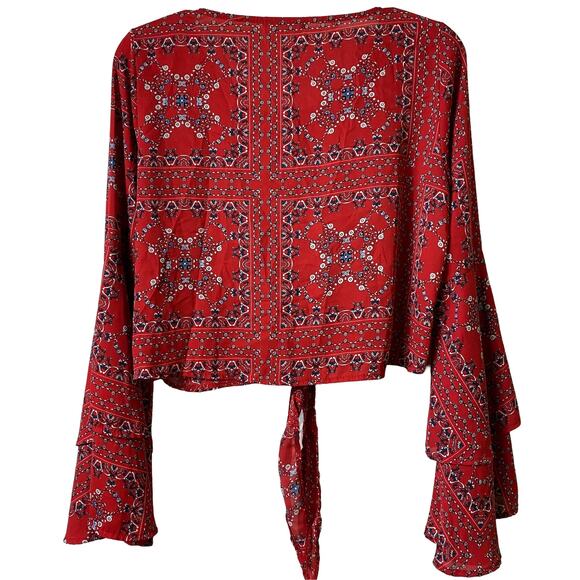 Altr'd State Red Bandana Print Cropped Bell Sleeve Top Fourth of July Sz S (2534 - Picture 6 of 7